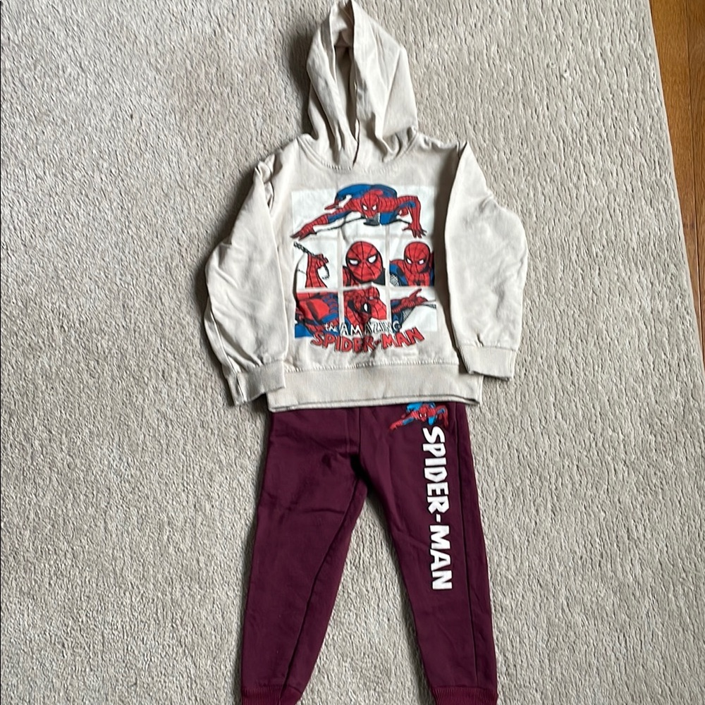 Spider-Man Kids Hoodie and Pants Set - Cream and Purple